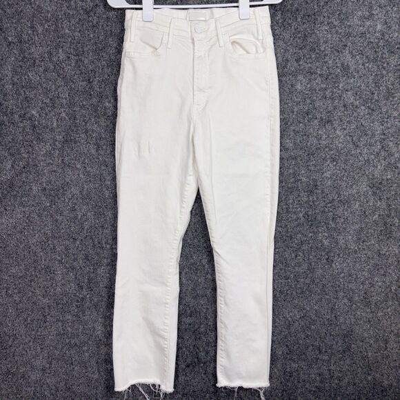 MOTHER  The Hustler Ankle Fray Jeans Womens Sz 29 White Fairest of them All Flaw - Picture 1 of 14
